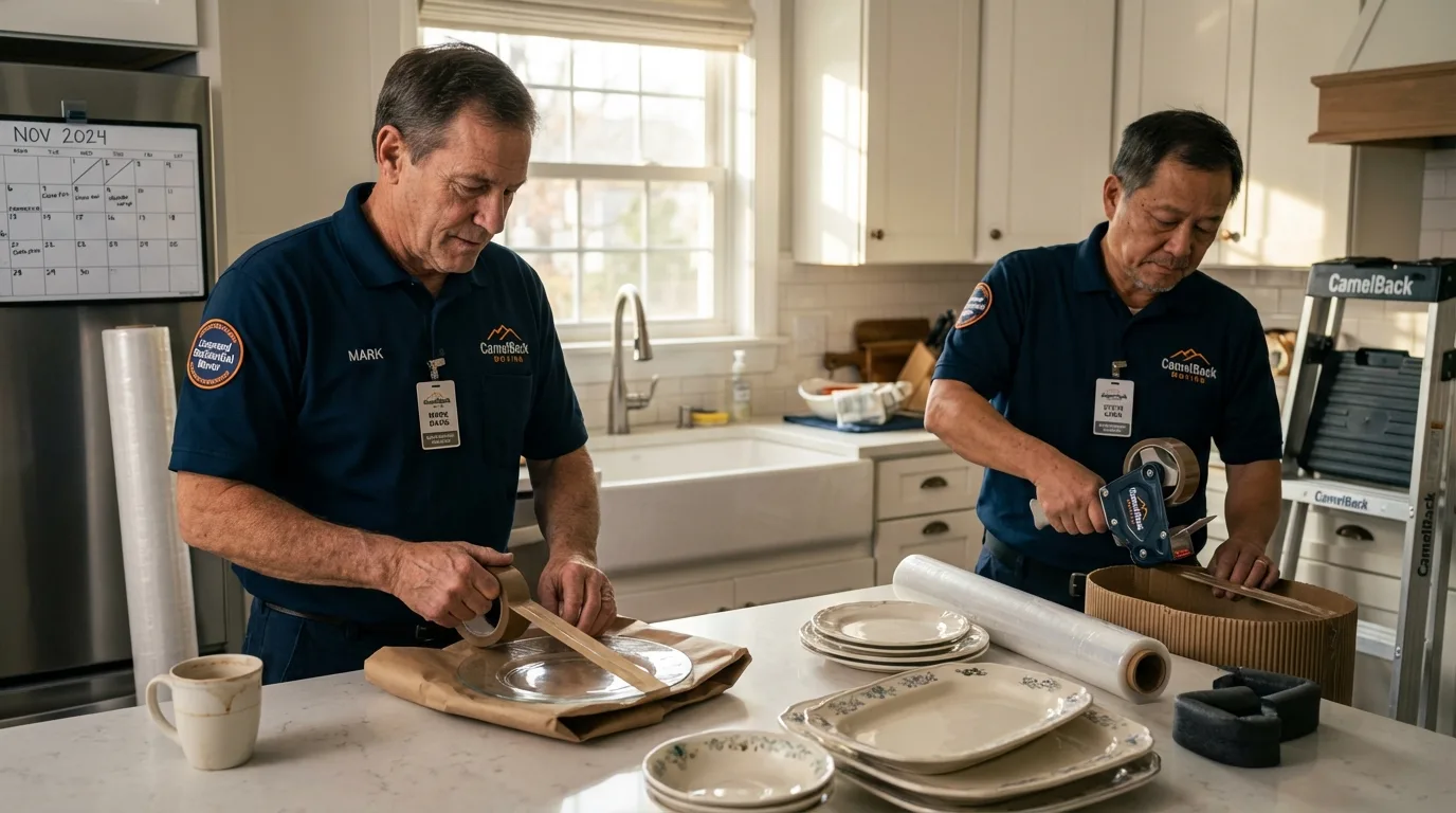 Professional crew packing kitchen dishware in Empire, CA